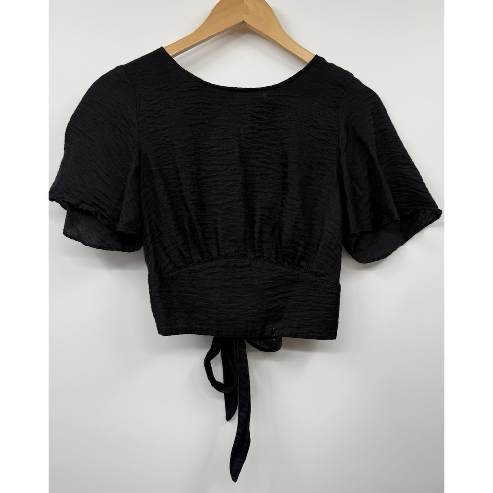 Free People Linen Blend Cropped Tie Back Short Sleeve Top Women's SM Festival